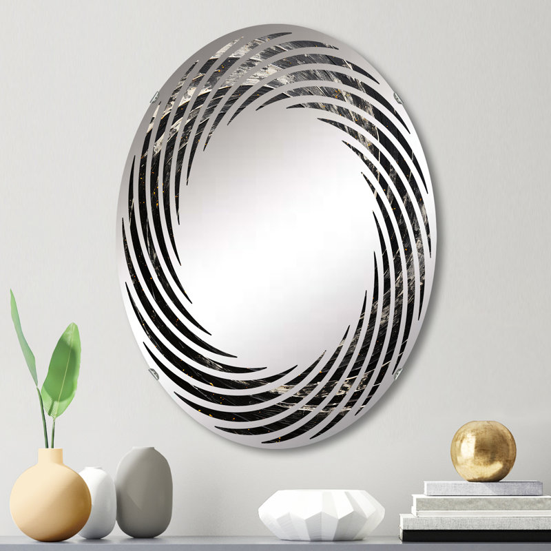 Miroir mural noir à spirale cosmique, spirales abstraites noir moderne - spirale à courant cosmique noir I, L 20 po x H 30 po