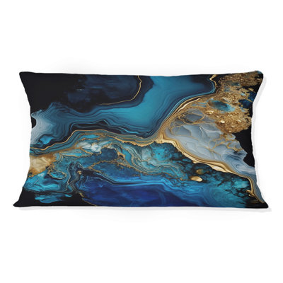 Géode abstraite or et marbre bleu IV - Coussin abstrait en marbre imprimé