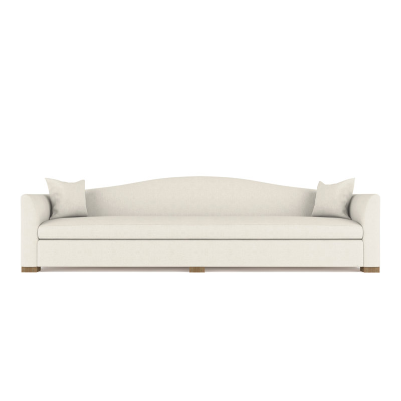 Horatio Camelback Taper Curved-Arm Extra Long Sofa, Weathered, 33" H x 120" W x 36" D, Box Weave Linen Alabaster