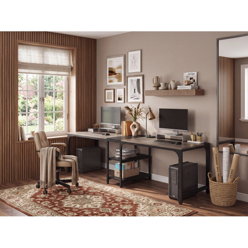Zina 90.55'' W Rectangle Double Computer Desk, Black/Gray