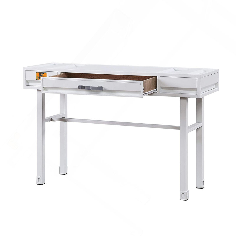 Metal Vanity Desk With One Drawer, White, White