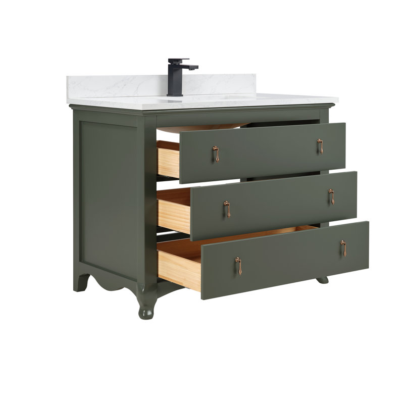 42" Cadet Finish Solid Wood Sink Vanity  With 1' Artificial Stone Top, Pewter Green