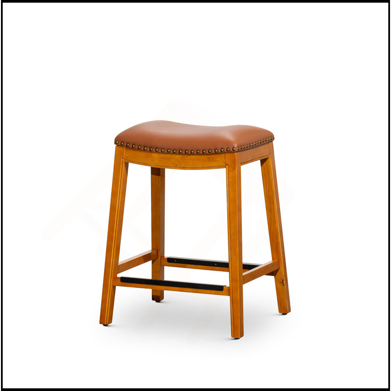 Tabouret de comptoir 24 po, siège en cuir, Naturel, Noir