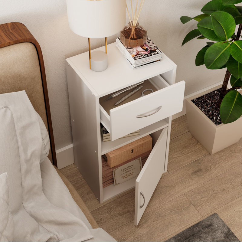 Baraa 30cm W Manufactured Wood Bedside Table, Individual, White