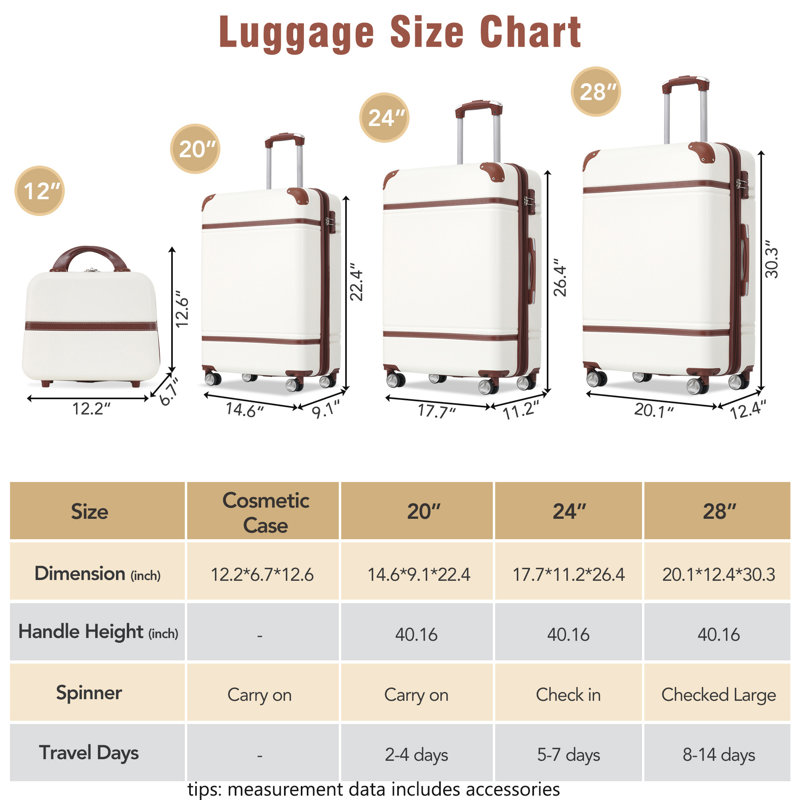 Ensembles de valises Hardshell 4 pièces 20 "+ 24" + 28 "Valise et valise à roulettes