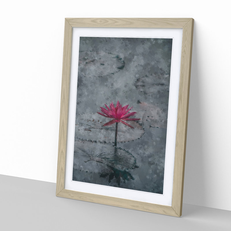 A Sacred Lotus Flower - Picture Frame Painting, Oak Framed, 65cm H x 48cm W x 2cm D