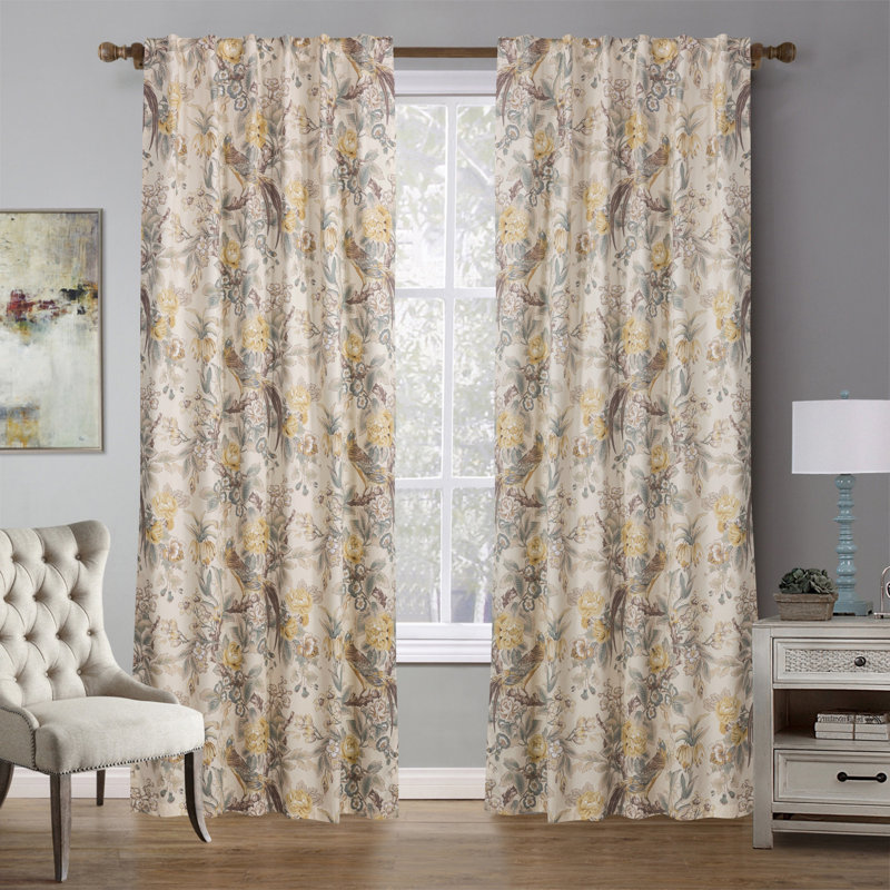 Paire de rideaux de fenêtre Chinoiserie, L 52 po x L 84 po