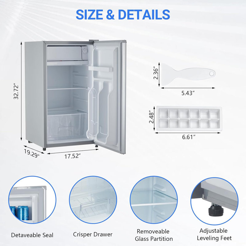 Mini Fridge with Freezer - 3.2 Cu.Ft, Adjustable Thermostat, Doors, Compact Design, Perfect for Bedroom, Apartment, and Office Use