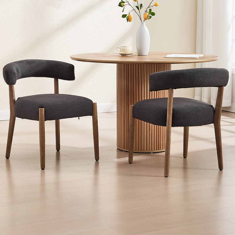 Modern Upholstered Side Dining Chairs With Curved Backrest, With Solid Wood Frame, For Dining Room/Living Room, Natural Wood