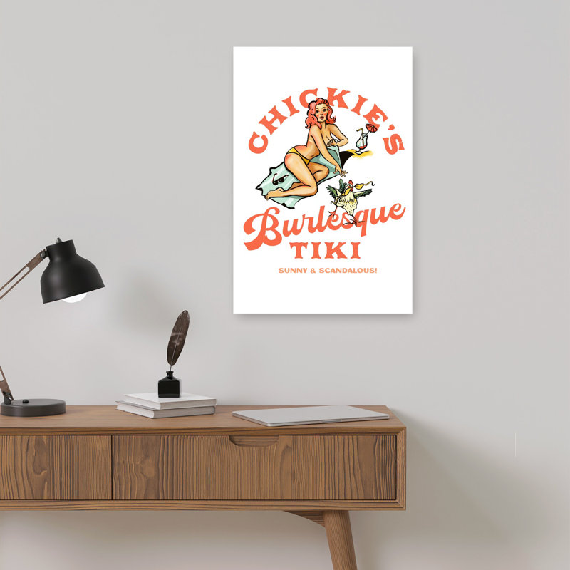 Chickie'S Burlesque Tiki Bar Beach Pinup Art Classic Playful Retro Beach Summer Wall Art Print, 45.72cm H x 30.48cm W
