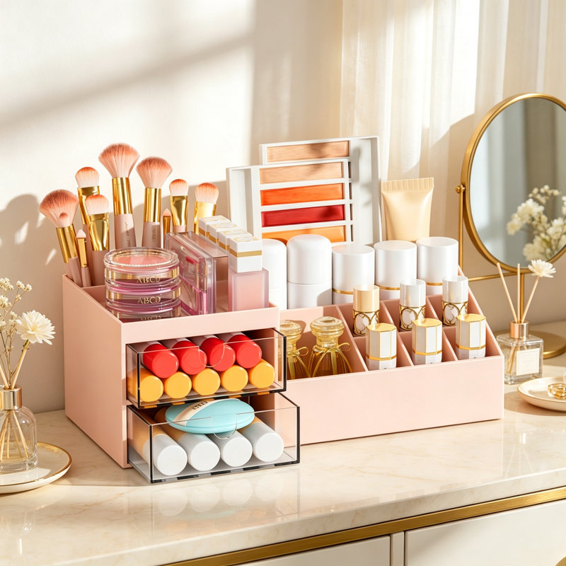 Pink Makeup Organizer with Drawers