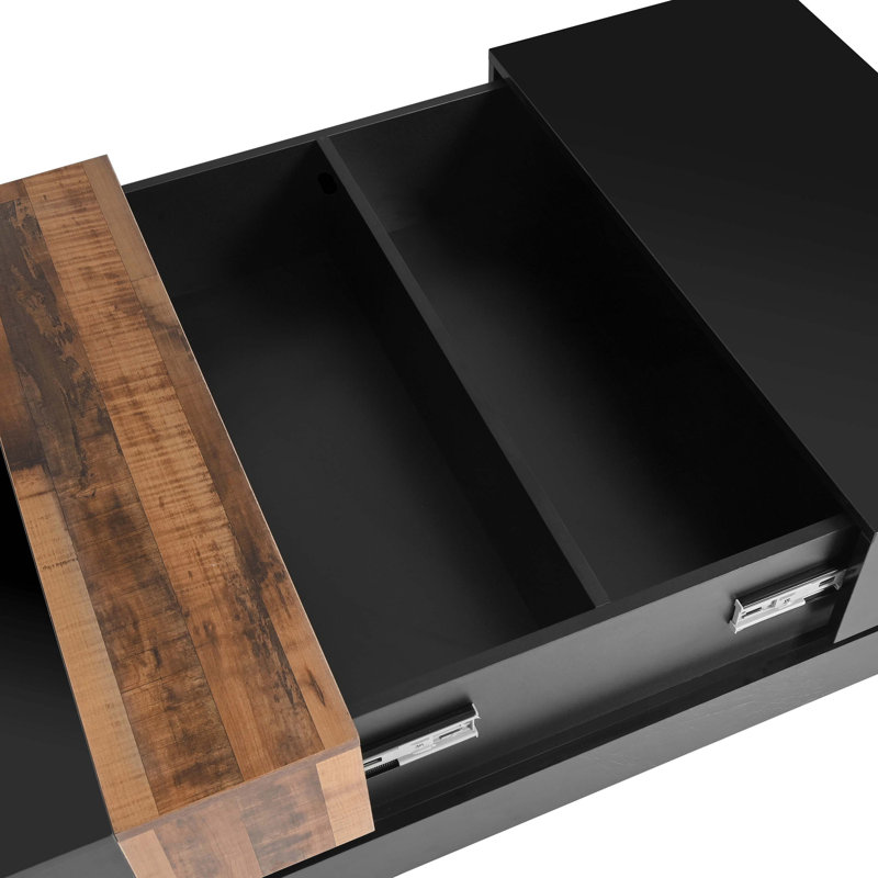 31.4''Square Coffee Table With Sliding Tabletop, High Gloss Centre Table With Hidden Storage Compartment, Black