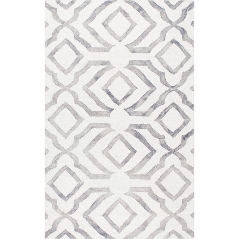 Tapis gris en laine crocheté à la main Beatrix, Rectangle 4 pi x 6 pi