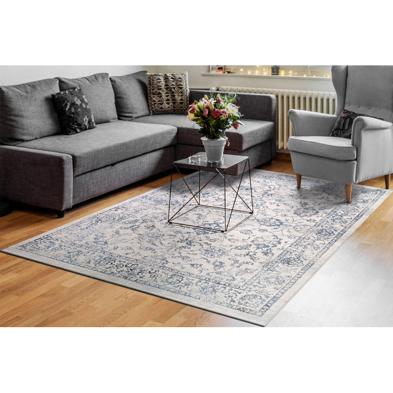 CARson 5223-501 bleu / ivoire, Tapis de couloir 2 pi 3 po x 7 pi 7 po