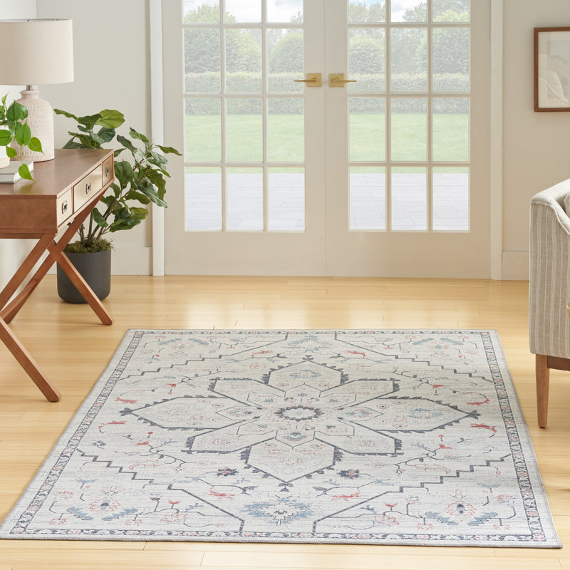 Oriental Machine Washable Area Rug in Gray, Rectangle 6' x 9'