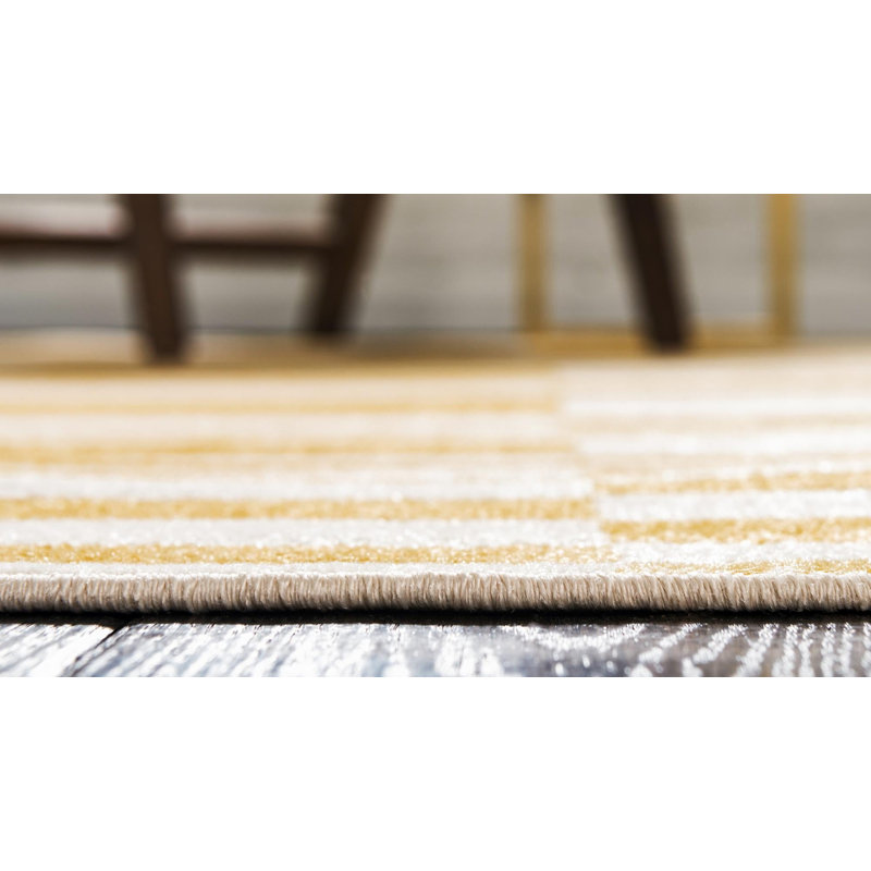 Arzilla Striped Area Rug, Round 7'10", Yellow