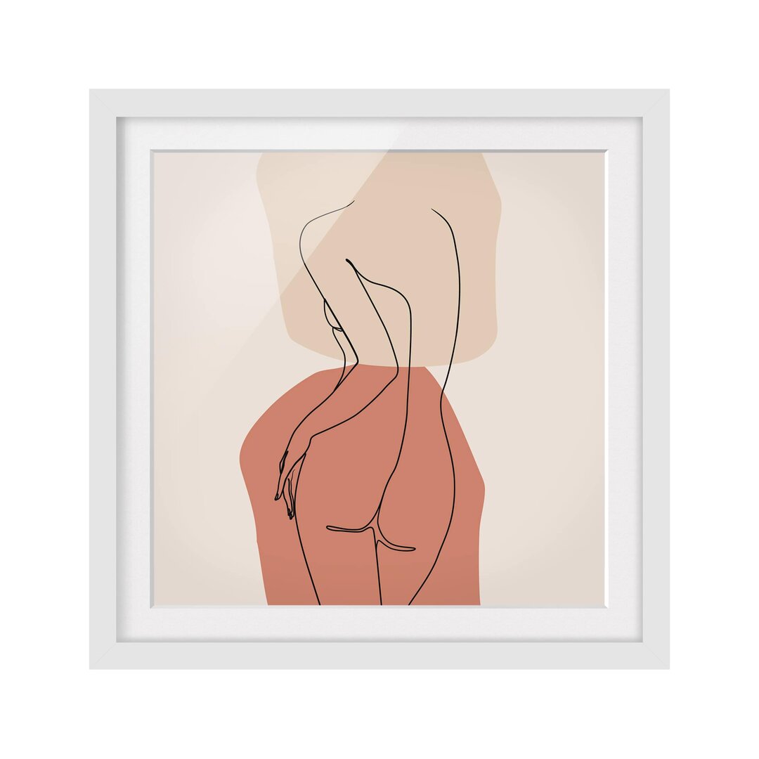 Gerahmtes Poster Line Art Woman Back Brown