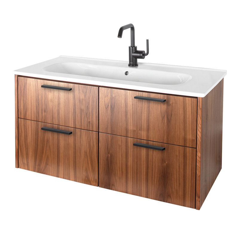 Aquatre 40'' Vanity With Trough Sink, Polished Nickel, Double, Matte White
