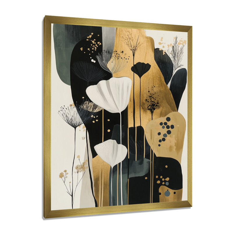 Fleurs de prairie dorées - Tableau encadré à motif floral, H 20 po x l 12 po, Encadrement doré