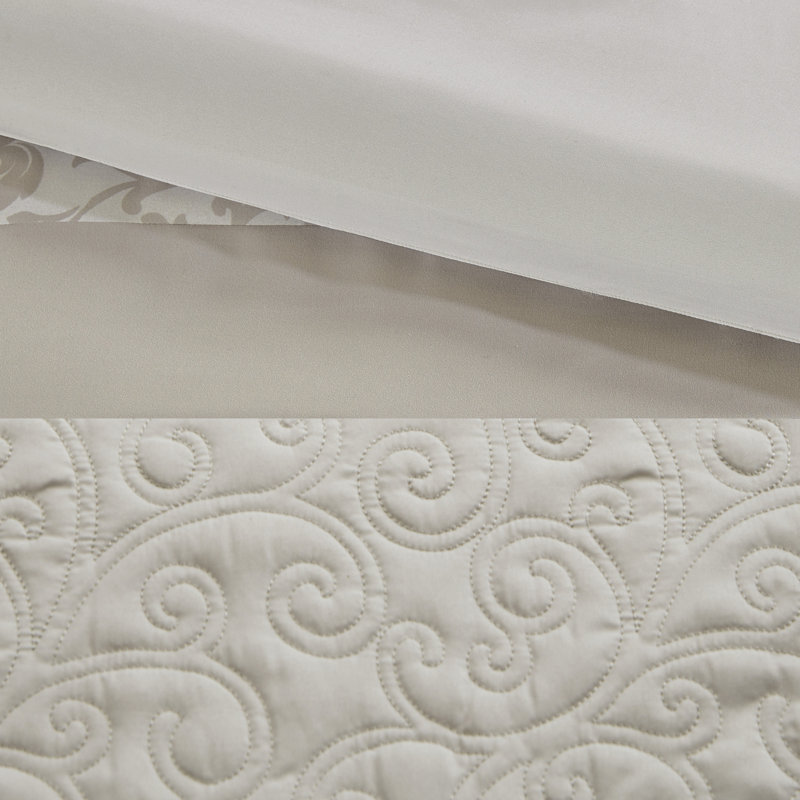 Ensemble d'édredon brodé 8 pièces Ramsey, Édredon très grand californien et 7 pièces supp, Beige / ivoire / taupe