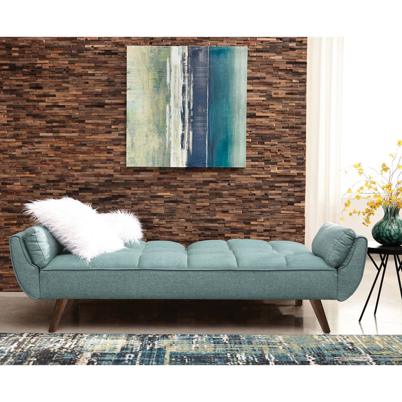 Lit turquoise avec tissu texturé, se replie facilement à plat, confortable pour les invités, biscuit rembourré d'une largeur de 34 pouces avec dossier et ressort sinueux, lit d'appoint convertible de 33 po de hauteur