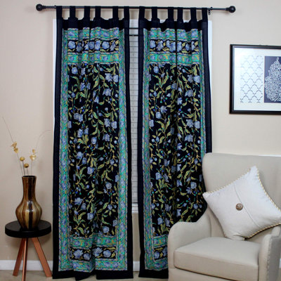 Domynick Handcrafted 100% Cotton Floral Semi-Sheer Single Curtain Panel