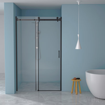 Porte de douche coulissante simple l 48 po x H 76 po - Verre trempé de 8 mm avec cadre en acier inoxydable 304, noir mat