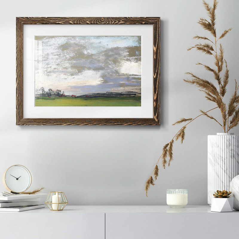 Landscape 01, reproduction d'art encadrée, Noyer