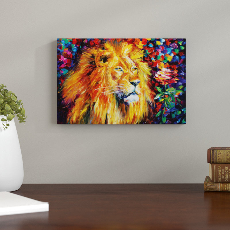 « lion »-impression sur toile tendue, H 26 po x l 40 po x P 1,5 po