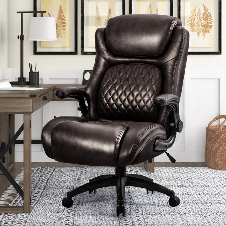 Executive Chair, High Back Leather Desk Chair w/ Retractable Footrest - Brown