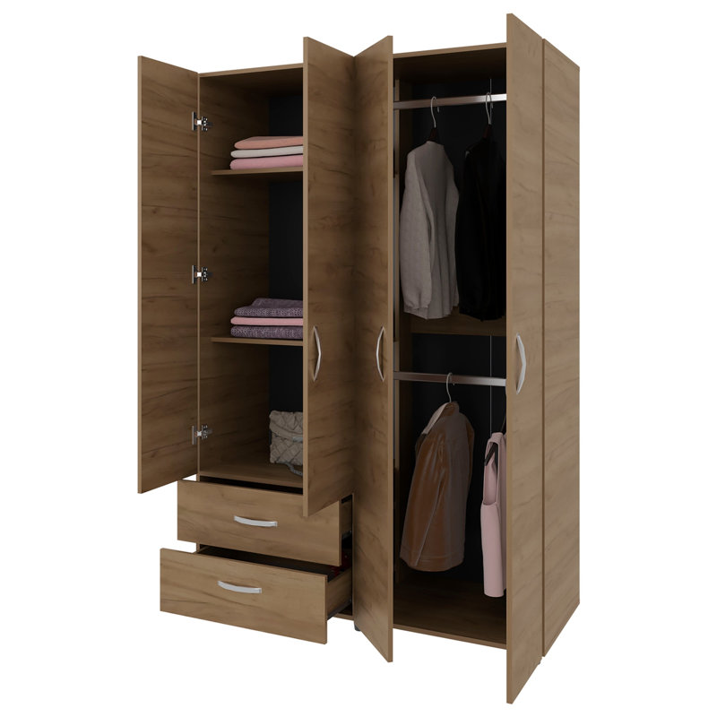 Armoire 2 portes en chêne naturel avec tablette et tiroirs