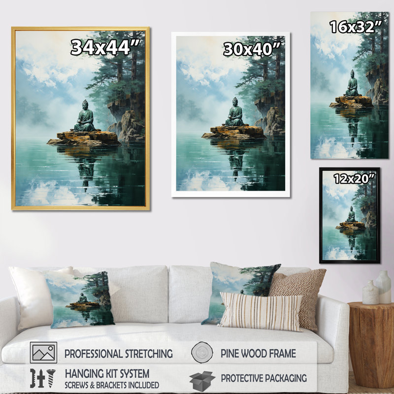 «Tranquil Mind Meditation I», reproduction sur toile, Cadre simple argenté, H 40 po x l 30 po x P 1,5 po