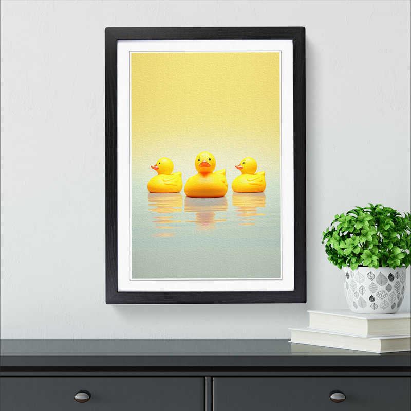 Rubber Ducks Minimalism No.2 - Single Picture Frame Print on Wood, Black, 34cm H x 25cm W x 2cm D