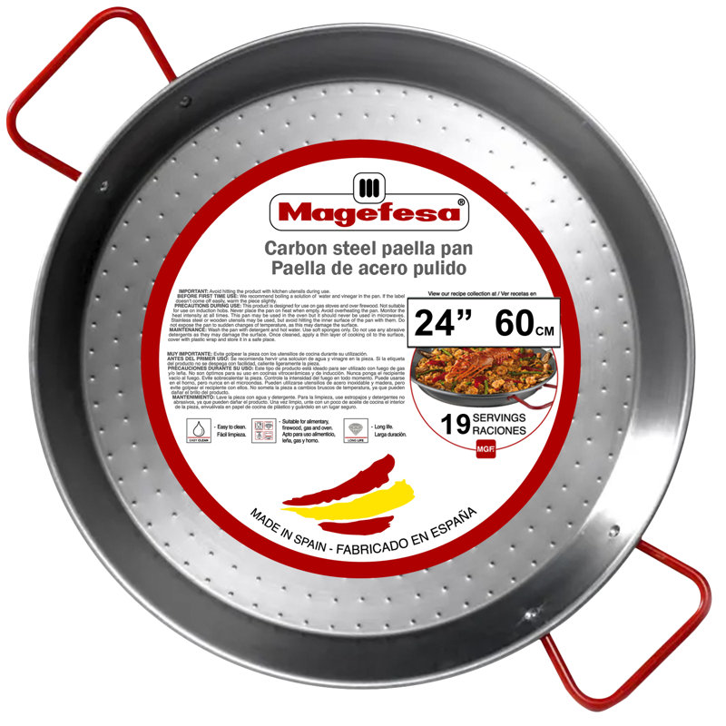 Magefesa 24-Inch Carbon Steel Paella Pan, 60 cm - 19 Servings, Durable & Lightweight with Dimpled Surface, Ideal for Outdoor Cooking & Traditional Valencian Paella