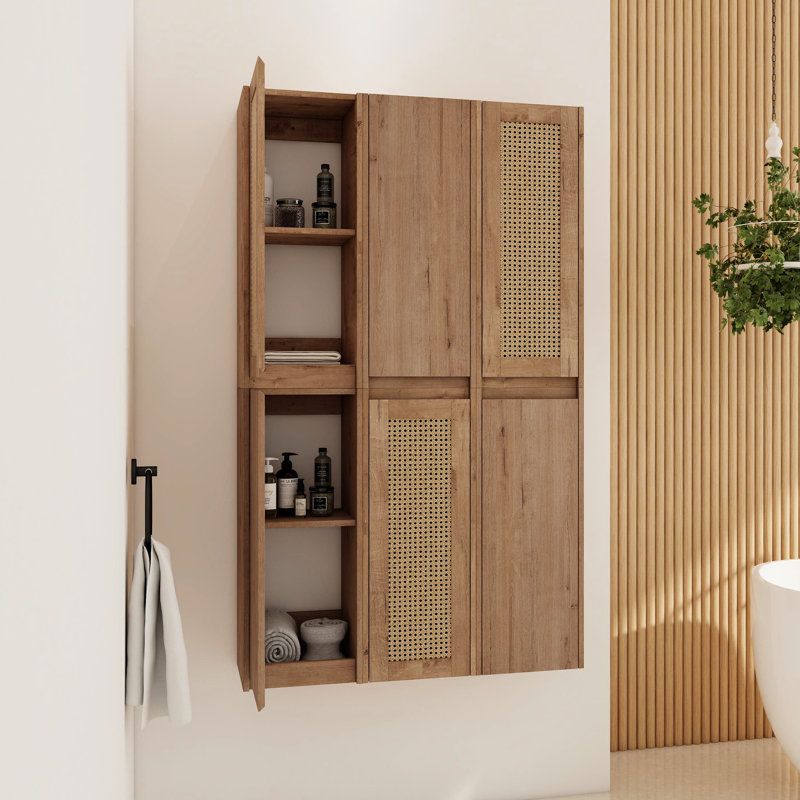 Armoire murale pour salle de bain, 6 portes à fermeture douce, armoire moderne élégante, économie d'espace