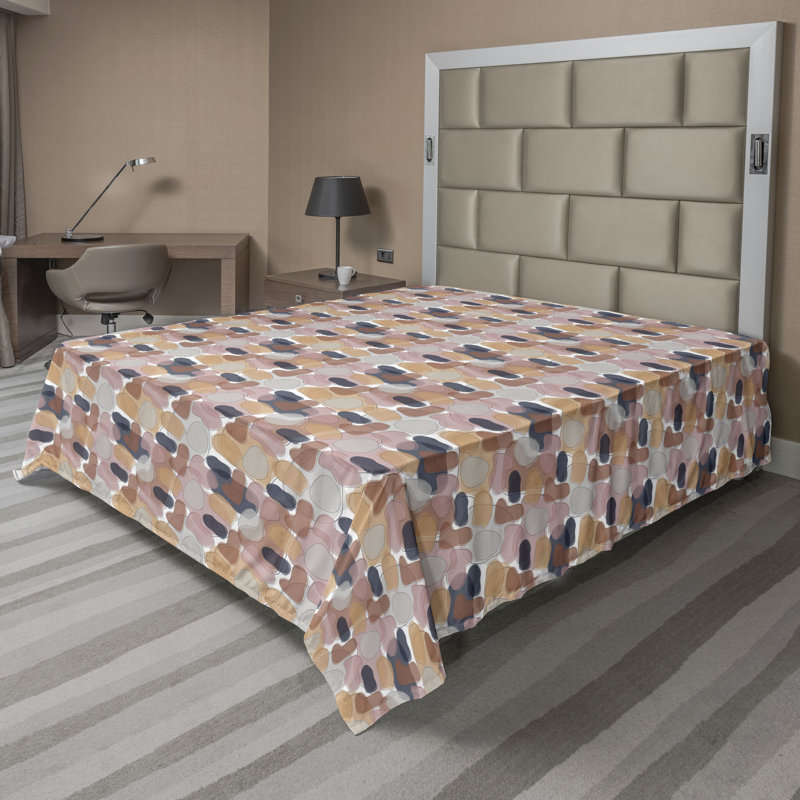 Drap plat moderne de style bohème Ambesonne, Rose pâle / brun clair pâle / motif abstrait bla, Drap plat de taille très grand