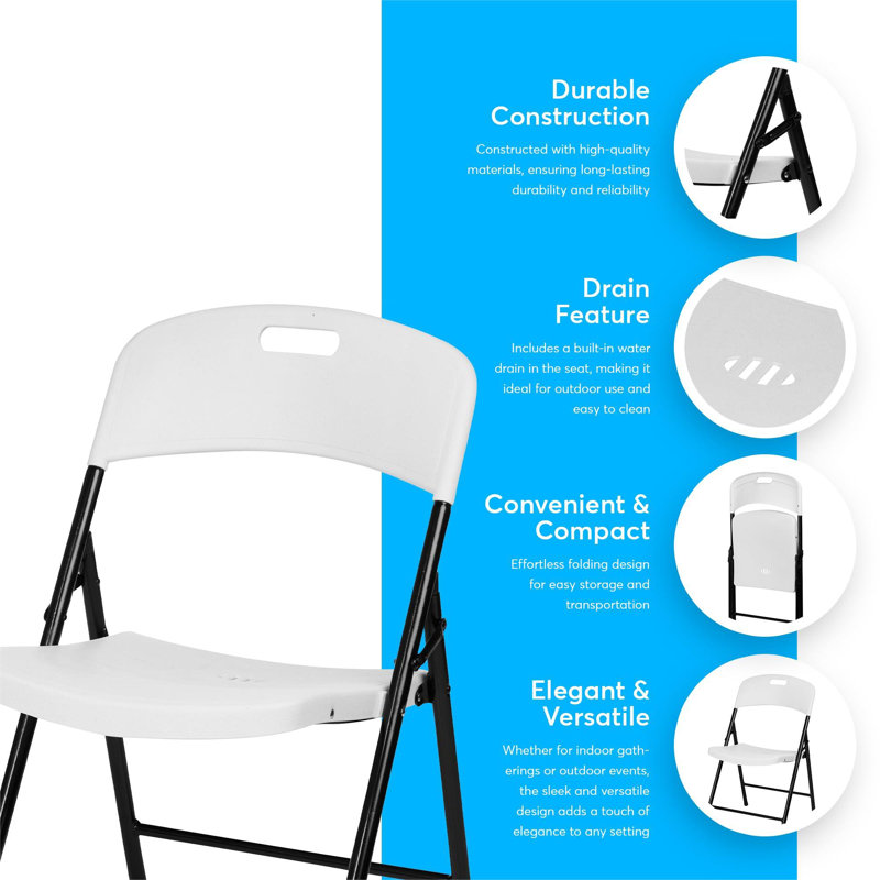 White Plastic Indoor/Outdoor Folding Party Chair, 1 Pack