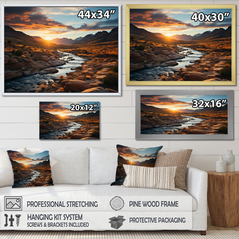 Nevada River Landscape I - Paysages, reproduction d'art sur toile, H 30 po x l 40 po x P 1,5 po, Cadre flottant doré