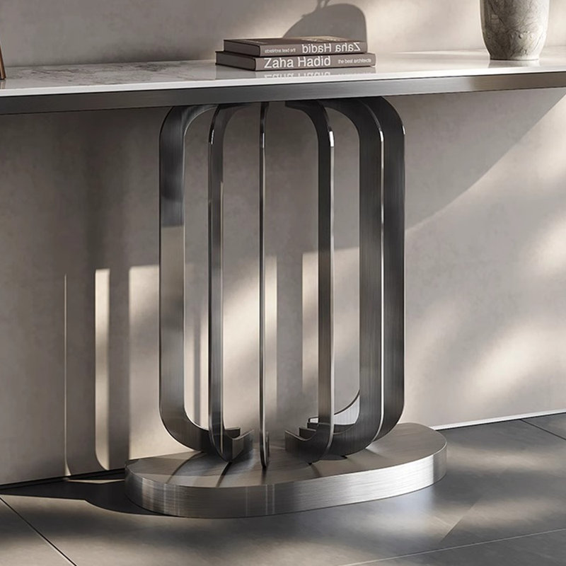 Console italienne de luxe à lumière minimaliste italienne, Blanc / gris clair, H 33,5 po x l 59 po x P 13,8 po