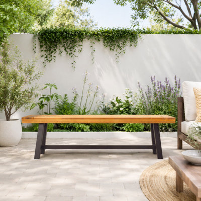 Banc de salle à manger en bois d'acacia avec cadre en métal noir rustique
