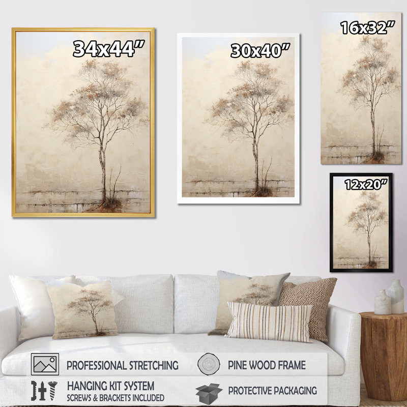" African Beige Tree Minimalism ", Gold Floater Framed, 32" H x 16" W