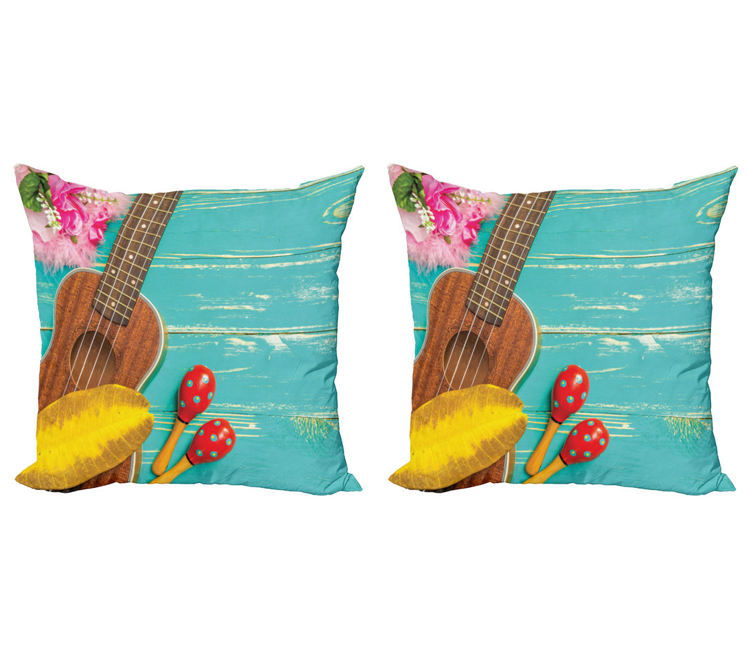 Dekokissen Kissenbezug, Hawaiian Sommer Ukulele, Musik, Gelb Braun Aqua