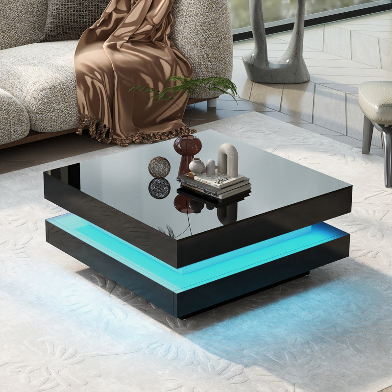 Table basse carrée avec lumières DEL, Noir