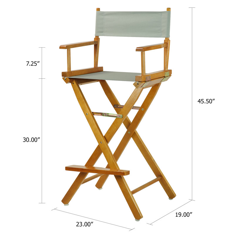 30" Folding Director Chair with Canvas, Gray, Honey Oak
