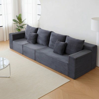 Canapé modulaire profond en velours côtelé avec porte-gobelets, aucun assemblage requis, parfait pour la vie moderne et un confort ultime
