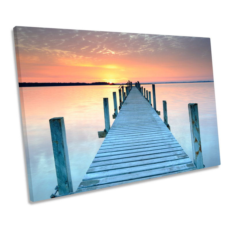 Sunset Jetty Pier Seascape - Wrapped Canvas Print, 30.5cm H x 45.7cm W x 2cm D