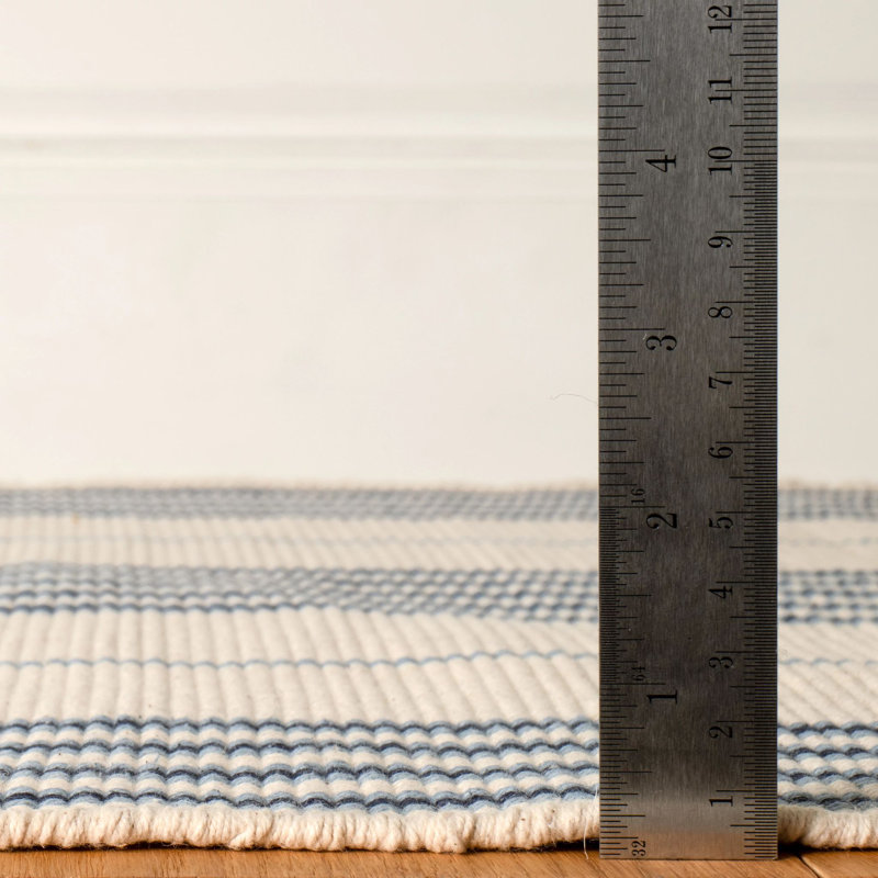 Conway Blue Handwoven Cotton Rug, Rectangle 7'6" x 9'6"