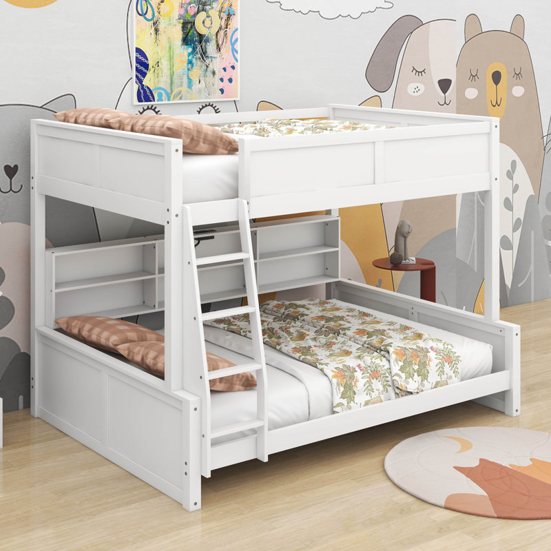Full XL Over Queen Bunk Bed With Storage Cabinets And USB, Antique White