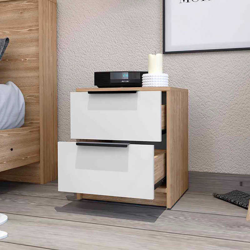 Washington Nightstand, Two Large Drawers, Natural/White