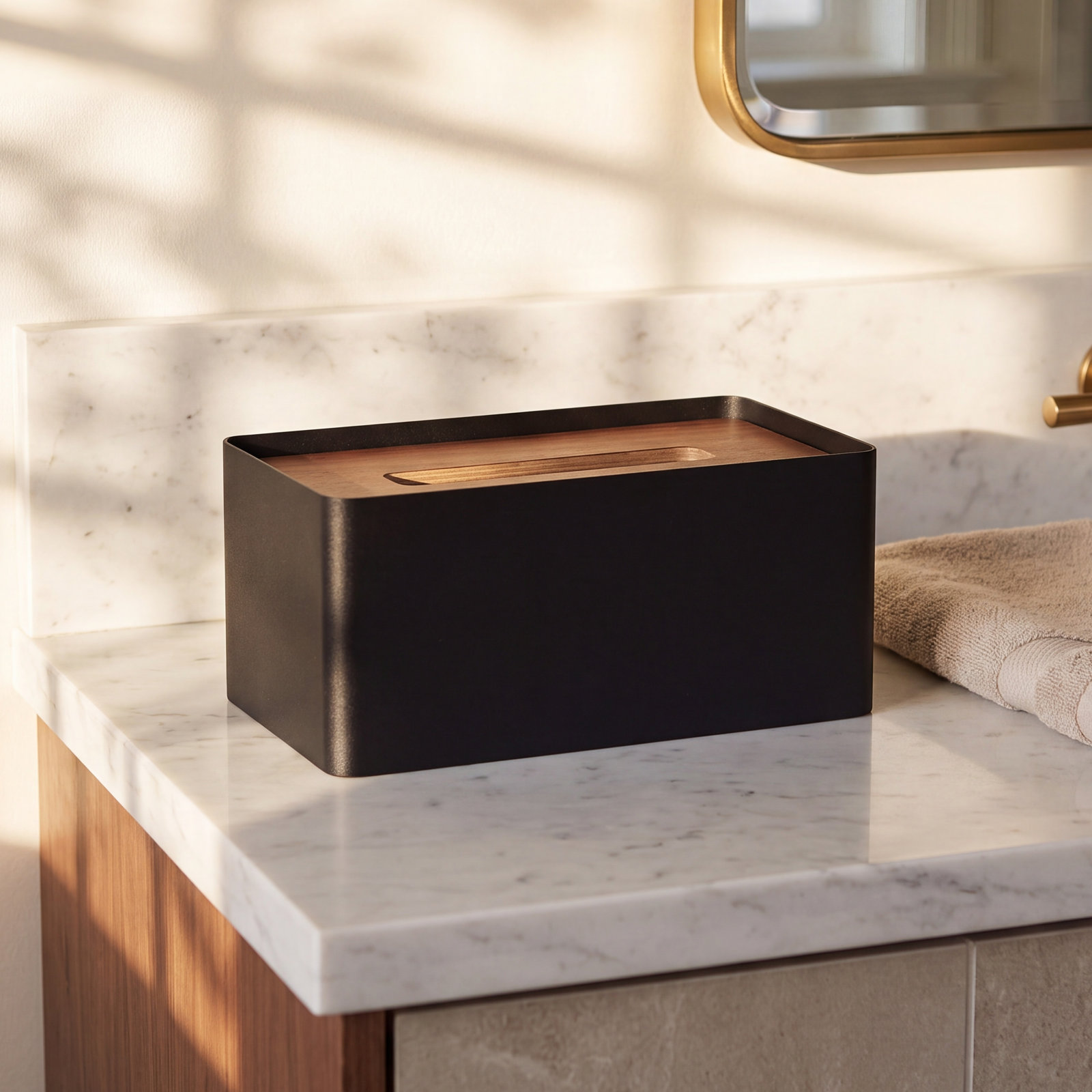 Rectangular Tissue Box Cover, Black/Brown
